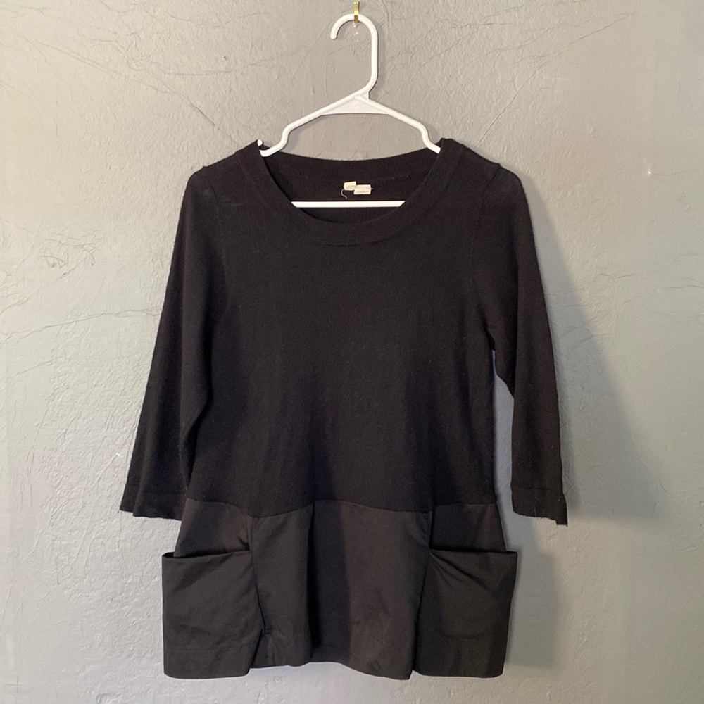 Anthropologie Moth Black Mixed Media Peplum Style Knit Top with Pockets